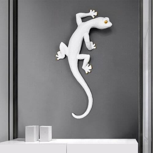 Modern Creative Resin Gecko Wall Sculpture Home Livingroom Background 3D Wall Sticker Decoration Lobby Hotel Wall Mural Crafts