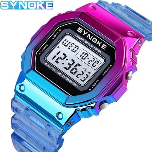SYNOKE Fashion Girls Women Watches LED Digital Wristwatch Electroplated Case Transparent Strap Colorful Wristwatch reloj mujer