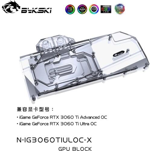 Bykski Water Block Use for Colorful iGame RTX3060Ti Advanced OC / Ultra OC GPU Card/ Full Cover Copper Radiator/ RGB Light