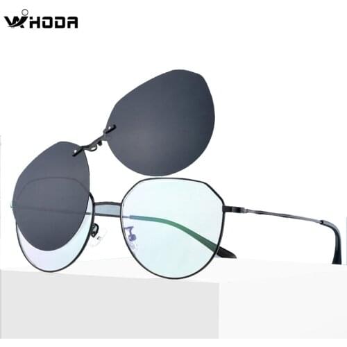 Retro Titanium Alloy Women Magnetic Clips Polarized Sunglasses ,Unisex Myopia Glasses Frames, Metal Prescription TAC Eyewear