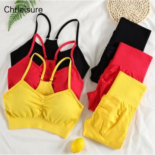 CHRLEISURE 2 Piece Sports Sexy Tracksuit Women Gym Set Sport Two Piece Sets Fitness Suits Outfit Bra Seamless Leggings