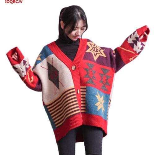 Woman Sweater Cardigan Color matching Knitted Coat Long Sleeve V-neck Jacket Causal Loose Plus Size Cardigans Women Coat Tops