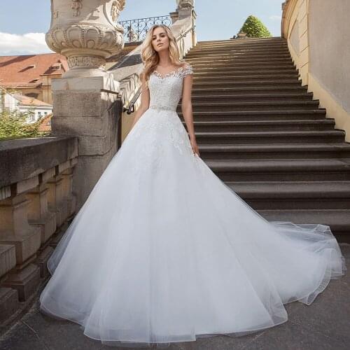 Custom Made White Wedding Dress Robe Mariee Shiny Beading Crystal Sequined Waist Appliques Tulle Bridal Gowns Suknie Slubne