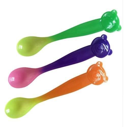 1000pcs Safety PP Temperature Sensing Spoon Baby Flatware Kids14X2.5cm Tableware