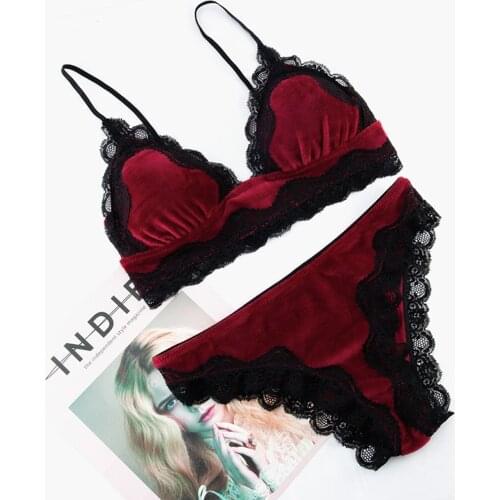 Sexy Fashion Women Velvet Bralette Underwear High Waist Panties Soft Trim lingerie Set Push Up Brassiere Bra set Lingerie 2Pcs#W