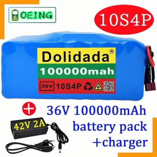 2021 Original 36V battery 10S4P 100Ah battery pack 1000W high power battery 42V 100000mAh Ebike electric bike BMS+42V2A Charger