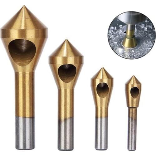 4pcs/set, Titanium-plated Oblique Hole High Speed Steel Drill Round Shank Countersunk Head 90 Degree Countersink Set