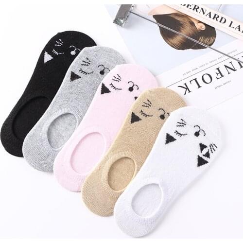 5 Pair/package knitting cute funny cat cotton socks of women sport casual Invisible ankle socks cozy thin socks the size 35-39