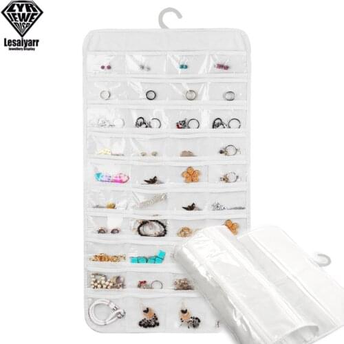 72 Pocket Jewelry Hanging PVC Storage Organizer Holder Earring Bag Pouch Display Transparent