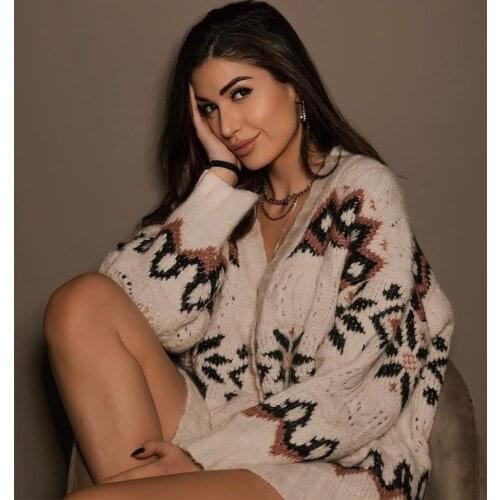 Ardm Vintage Cardigan Women Geometric Jacquard Knitted Single Breasted Long Sleeve Female Winter Coat New Outerwear Chic Tops