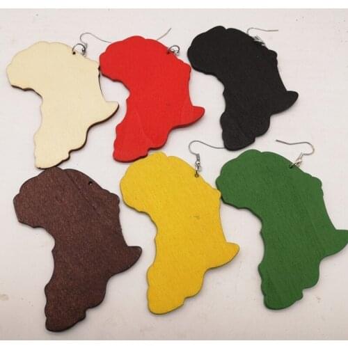 Free shippingHot Sale Good Wood Africa Map Earring for Women can acceptable mixed color order