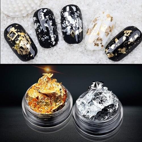 Gold Silver Glitter Nail Foil Sticker Gel Adhesive Glue Image Transfer Paillette Flake Full Cover Laser Decal Decor