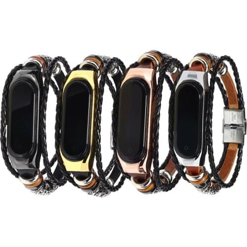 New Suitable for Xiaomi 3 4 generation bracelet metal frame Retro national style leather for millet 4 3 watch band wristband