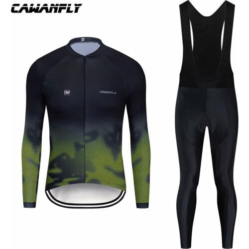 CAWANFLY Pro Team Cycling Jersey Long Sleeve Bike MTB Jersey Bib Pants Suit Quick Dry Breathable Racing Bicycle Clothing