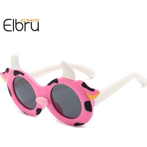 Elbru Fashion Children Cute Cartoon Cows Sunglasses Baby Boys Girls Silicone Sunshades UV400 Colorful Clear Sun Glasses For Kids