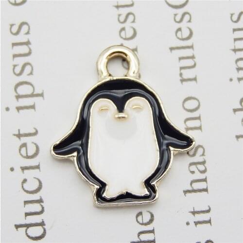 Julie Wang 10pcs Enamel Penguin Charms Alloy Animal Pendant For Bracelet Earrings Jewelry DIY Making Accessory