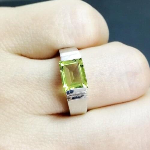 Natural green Peridot Gemstone Ring with silver jewelry good cut birthday anniversary present hot selling gift on sale