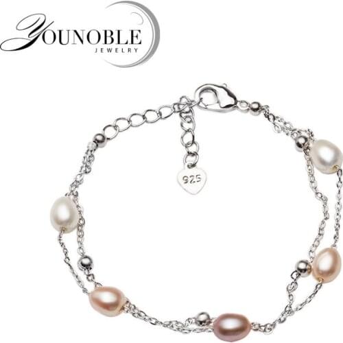 Beautiful Real Natural Freshwater Pearl Bracelet Women,cute 925 Silver Bracelet Girl Birthday Gift