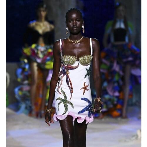 High Quality Celebrity White Sequined Cute Beading Dress Elegant Evening Party Dress Vestidos