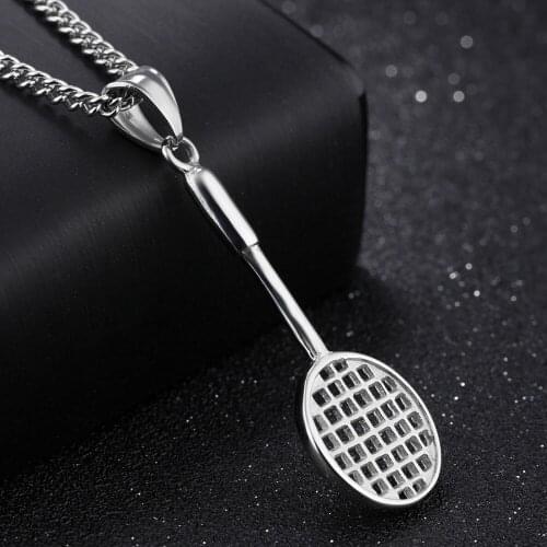 Fashion Jewelry 316L Stainless Steel Silver Color 3D Badminton Racket Design Pendants Necklaces Men Women Box Chain 24" New Gift