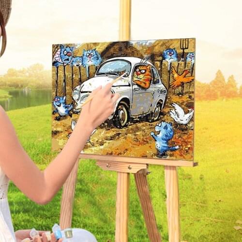 Cartoon Blue White Cat DIY Paint By Numbers Set Acrylic Paints 50*70 Paiting By Numbers New Design For Wholesale