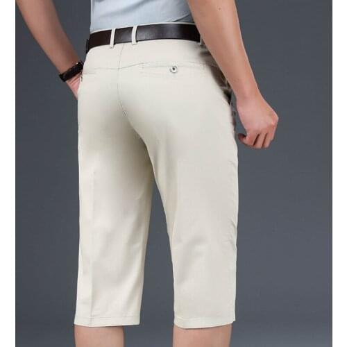 Business High Waist MenS Suit Cropped trousers 2021 Summer New Stretch Loose Straight-Leg Pants Male High-Quality Brand Clothes