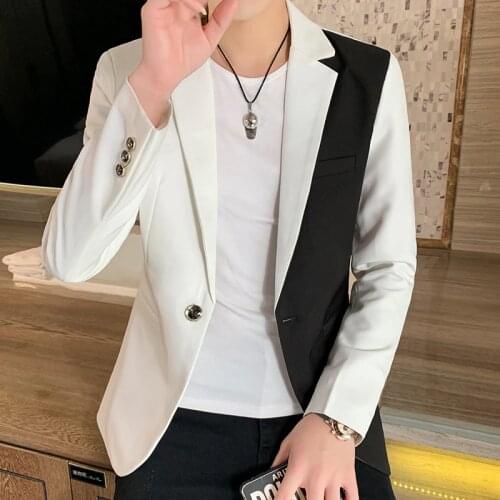 Men Casual Blazers Fashion Spring Autumn Slim Colors Blocking Jacket Banquet Stage Costume Singer Host Dancer Daily Life Party