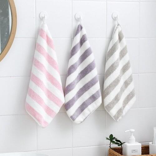 Soft Square Hand Towel Stripe Face Towel Microfiber Fabric Baby Towel Hanging Bathing Towel for Bathroom Kitchen Quick Dry Towel