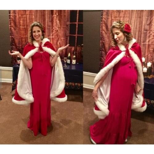 Fancy Christmas Day Women Velvet Long Cloak Cape with Hooded for Halloween Cosplay Costumes