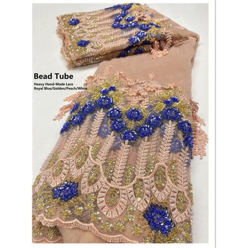 NI.AI African Lace Fabric 2021 High Quality Lace Heavy Bead Tube Lace Fabric French Net Lace For Wedding Bridal Dress NI4637