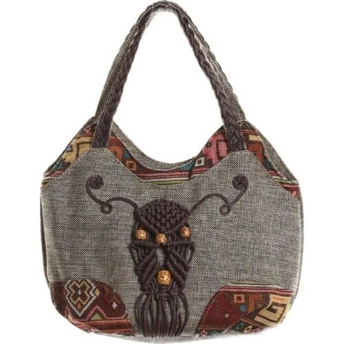 New Original Womens Bag Ethnic Style Handbag Woven Womens Bag Canvas Lady Personality Shopping Shoulder Bag Fashionable Saddle