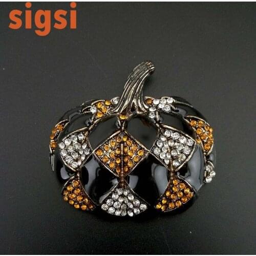 New Gold 45mm Rhinestone Black Square Orange Pumpkin Brooch Halloween Jewelry Accessories Brooch Pin