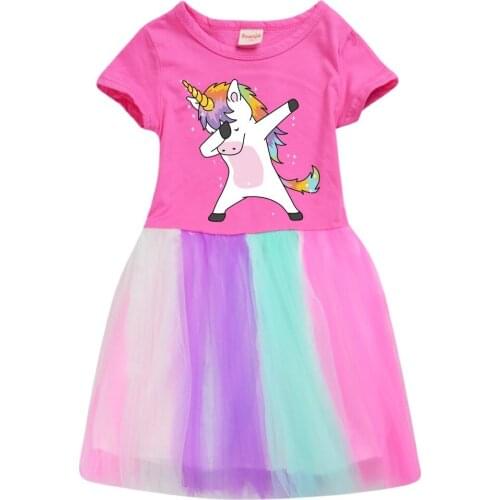 Unicorn new cotton summer short-sleeved mesh stitching cute baby European and American fashion casual dress
