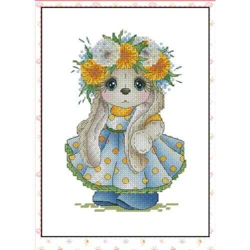 Dandelion rabbit cross stitch aida 18ct 14ct 11ct black cloth people kit embroidery DIY handmade needlework