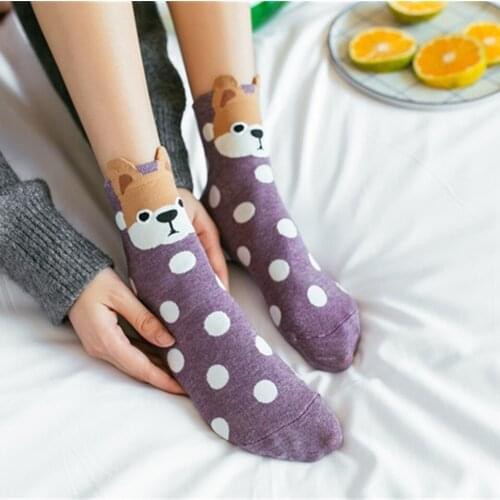 2021 Autumn and Winter Women Socks Ear Cartoon Animal Series Cute Dog Kawaii Harajuku Style Funny Socks Gifts Meias
