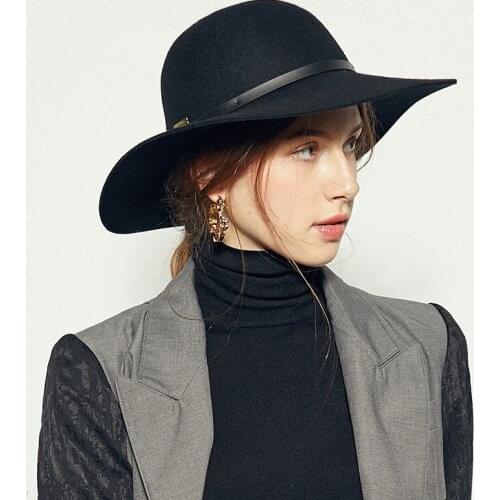 Autumn Winter Women Girls Retro Bowler Hats Vintage Wool Felt Fedoras Hat Solid Lady Floppy Wide Brim Dome Cap Outdoor Sun Hat