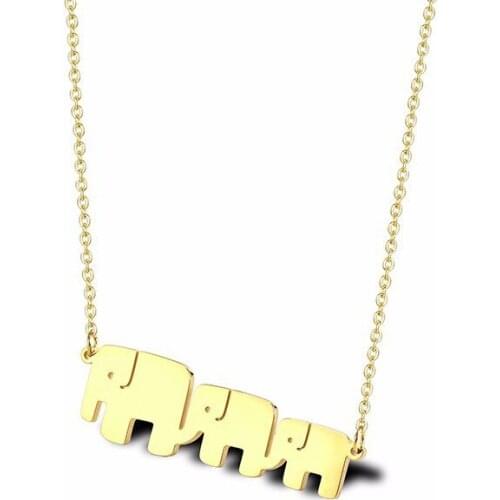 RIR Stainless Steel Golden Elephant Mom With Kids Glamour Necklace Thai Belief Ladies Jewellery Necklace For Mother Gift