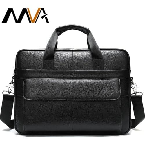 MVA Men Briefcase Bag Leather Laptop Bag 14 inch Mens Leather Computer Bags For Laptop Shoulder Bags Water-Repellent Business