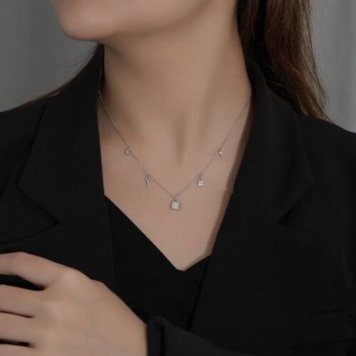 Real 925 Sterling Silver Key Lock Charms Pendant Necklaces For Women Mothers Day Gift , Fashion Chocker Necklace Chains Jewelry