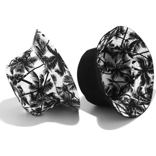 Fisherman Hat,Beach Coconut Tree Pattern Reversible Bucket Hat Sunbonnet Windproof Soft Sunscreen Foldable Bob Basin Caps