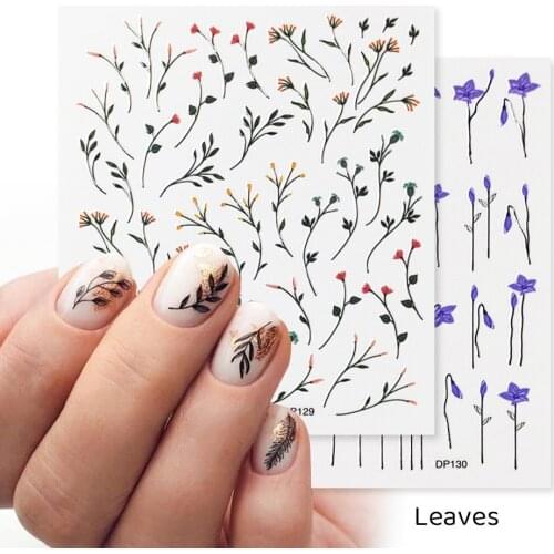 Classy Flowers Leaves Nails Sticker Leaves Decal Rose Branch Rattan Fresh and Elegant Self Adhesive Nail Manicure Sliders