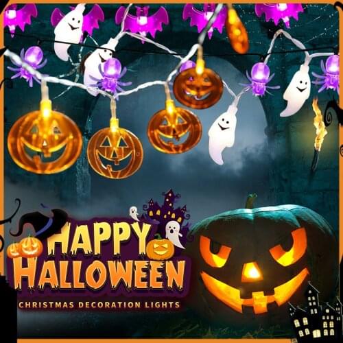 10/20/30/40 Led lights Halloween Pumpkin Spider Bat Skull String Light Lamp Party Outdoor Decor for room Holiday indoor lighting