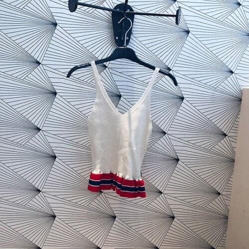 Patads French fashion sleeveless knitted vest with contrast color and versatile slim ladies spring and summer s30216e