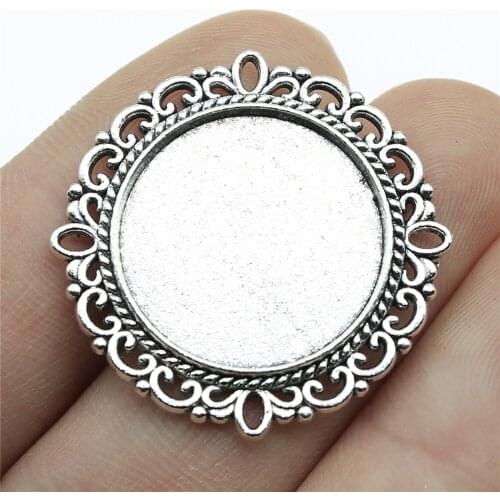 WYSIWYG 5pcs 20mm Inner Size Round Antique Silver Color Simple Zinc Alloy Cameo Cabochon Base Setting Charms Pendant DIY