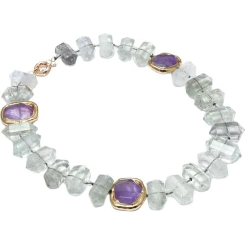 GuaiGuai Jewelry Natural Green Rutilated Quartzs Prasiolites Double Terminated Pointed Purple Amethyst Nugget Necklace For Women