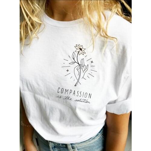 Compassion Is The Solution T-Shirt tumblr camisetas graphic vintage grunge women cotton hand flowers aesthetic casual tee tops