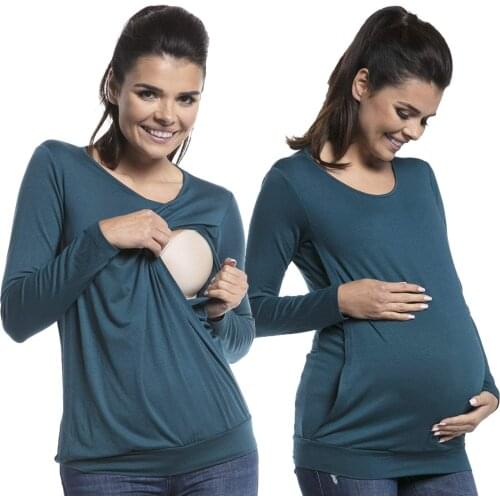 Women Nursing Tops Maternity Shirt Pregnancy Long Sleeve Clothes Postpartum Breastfeeding Top Allaitement