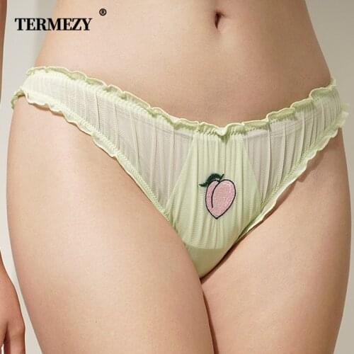 TERMEZY Women Sexy Lace Panties Temptation Low-waist Lingerie Fruit Ins Embroidery Transparent Briefs Seamless Sweet Underwear