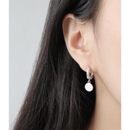 Cute letter round drop earrings for women accessories girl gift, 100% 925 sterling silver earings oorbellen crystal jewellery