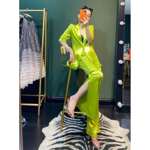 Women 2021 Spring Summer New Fashion Two-piece Suits Female Solid Color Blazer Jackets Ladies Loose Split Trousers Sets Y230